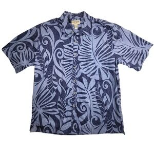 Cooke Street Honolulu Mens Hawaiian Shirt Blue Leaf Print Short Sleeve XL Cotton